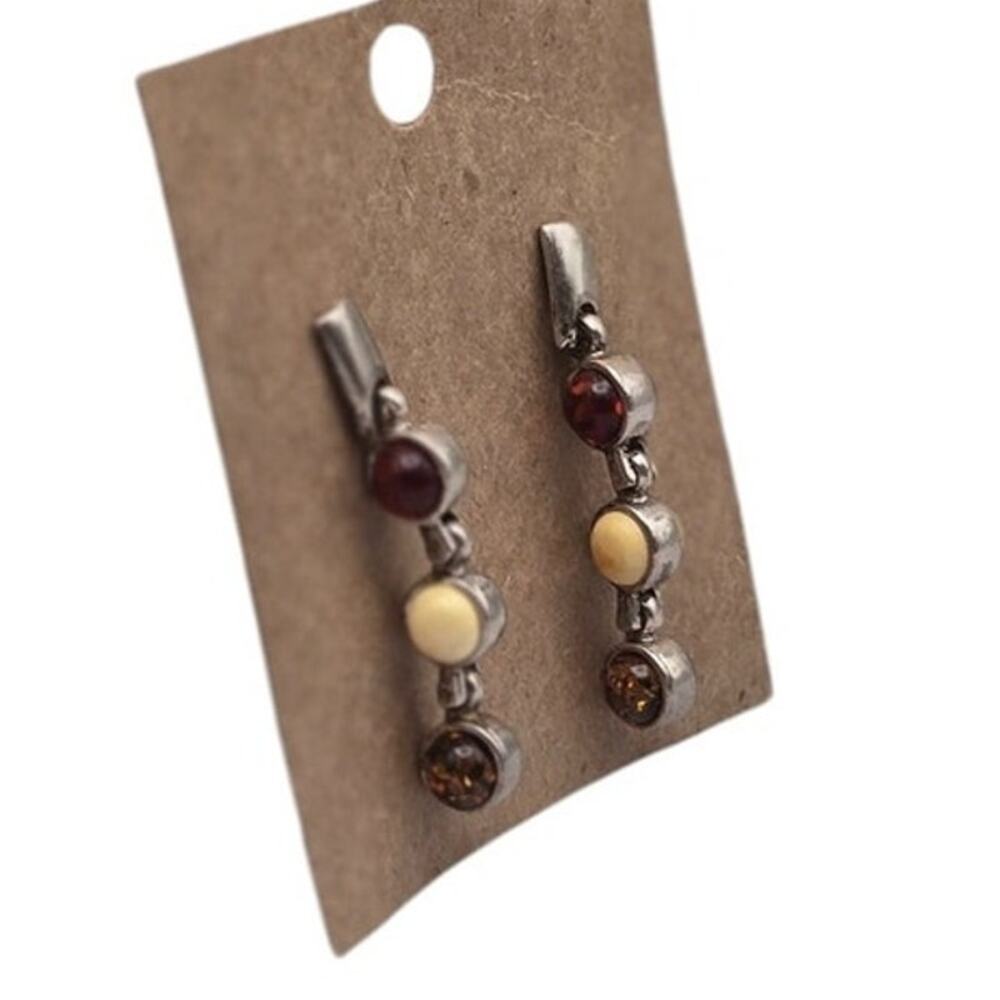 Amber Tone Drop Earrings Dark Silver Earth Tone Minimalist Chic